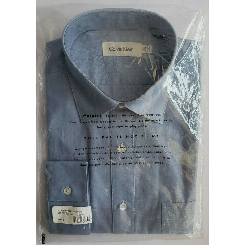 Calvin Klein Designer's Men's Long Sleeve Blue Dress Shirt 16" 34" x 35" NEW - Picture 8 of 11